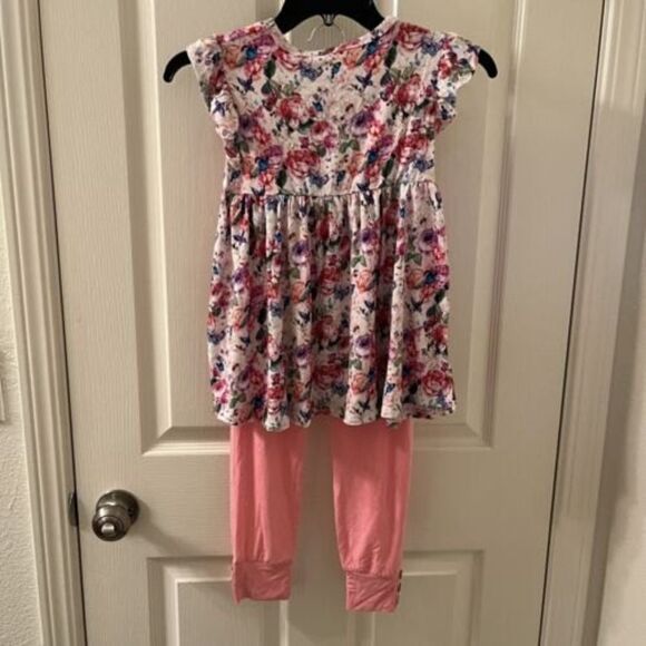 Posh Peanut Pink Vivienne Ruffled Cap Sleeve Peplum Legging Set Girls Size 9 NWT - Picture 9 of 11
